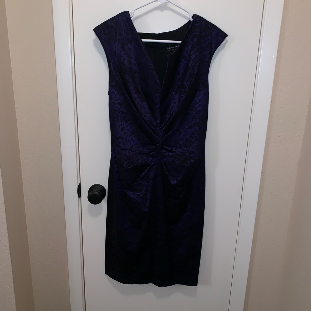 violet and black fitted dress